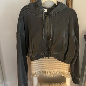Elwood Babydoll Crop Zip Hoodie - Vintage Grey